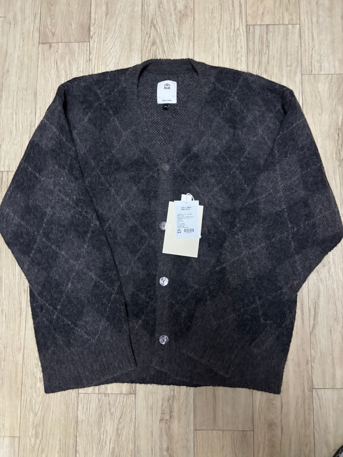 (2)폴리테루 모헤어 아가일 가디건 차콜 상품이미지2