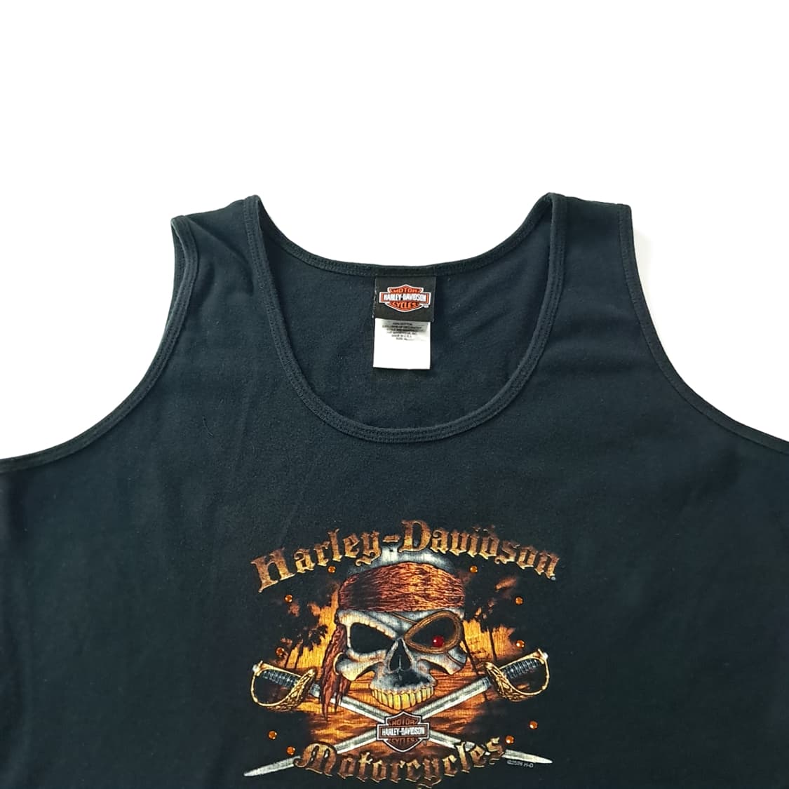 CK232 XL 할리데이비슨 00s 미국판 스컬 블랙 슬리브리스 티셔츠 상품이미지2