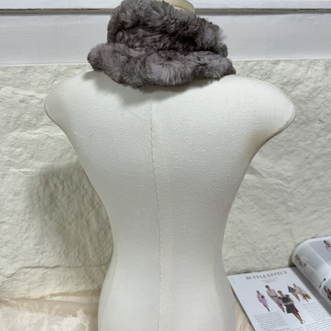 빈티지 래빗 토끼털 장미꽃 매듭 목도리 머플러 상품이미지2