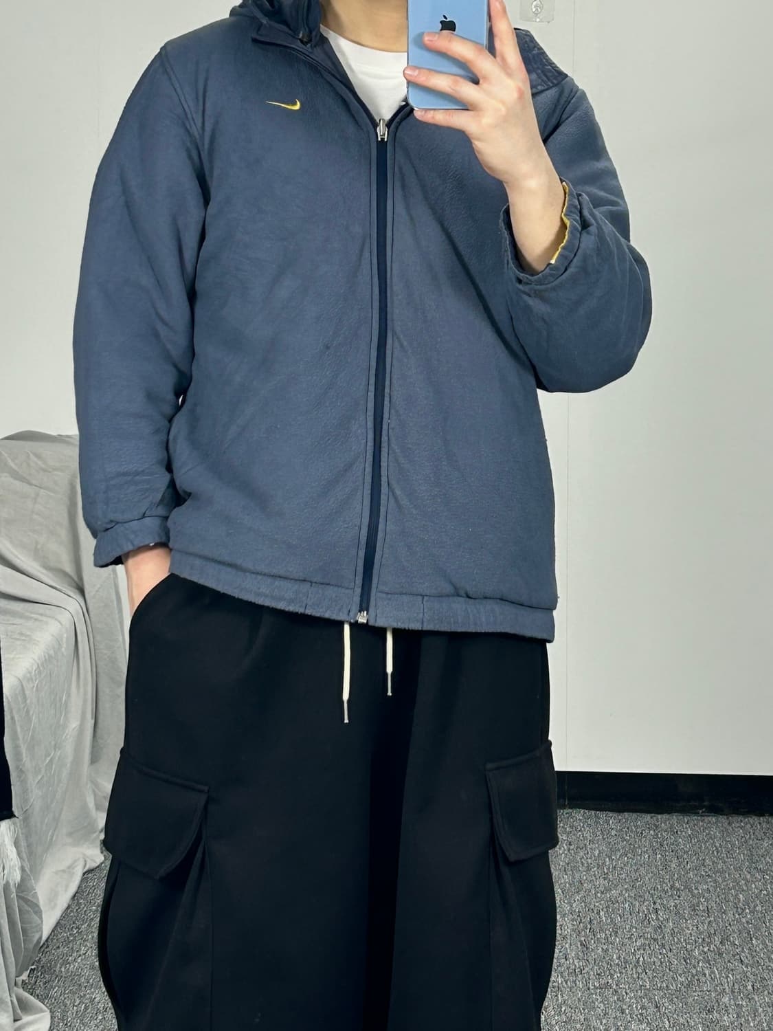 나이키 90‘s 네이비 옐로우 리버시블 플리스 바람막이 자켓 L   상품이미지3