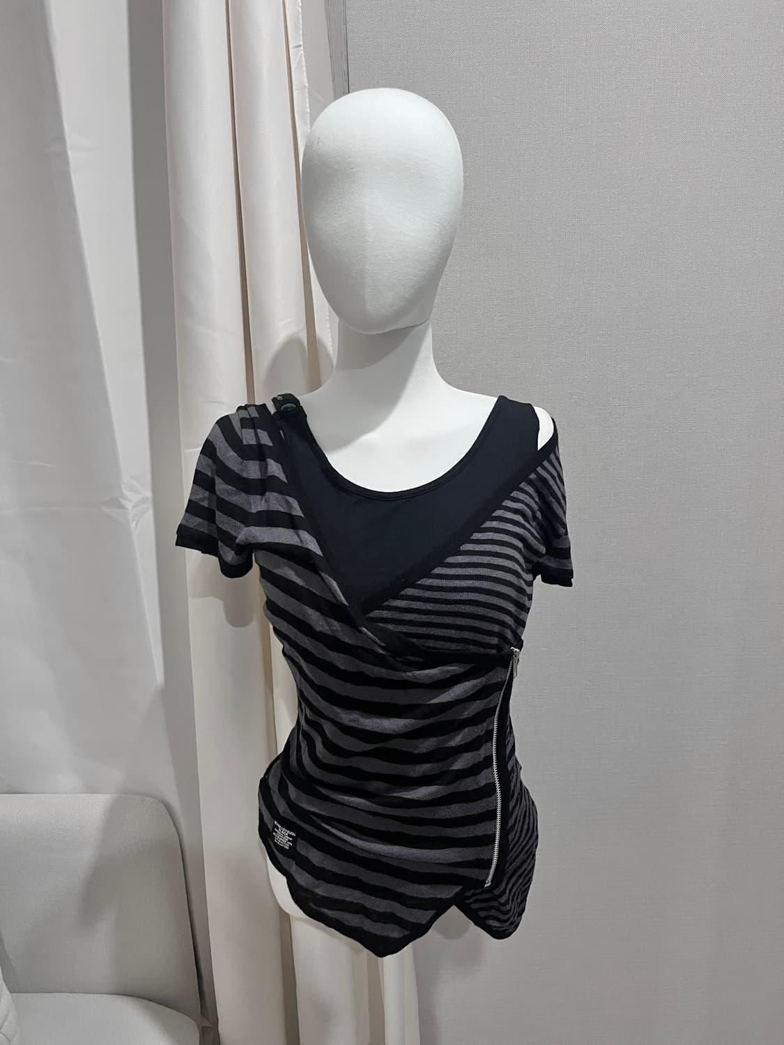 빈티지 스트라이프 지퍼 반소매탑 펑크단가라줄무늬y2k그런지 상품이미지2