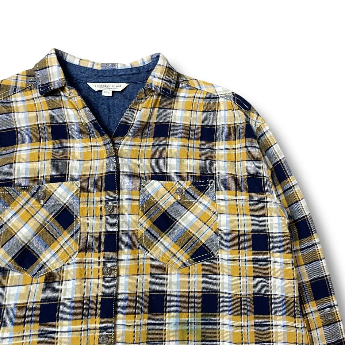 써스데이 아일랜드 네이비옐로우 체크 긴팔 셔츠 85 상품이미지3