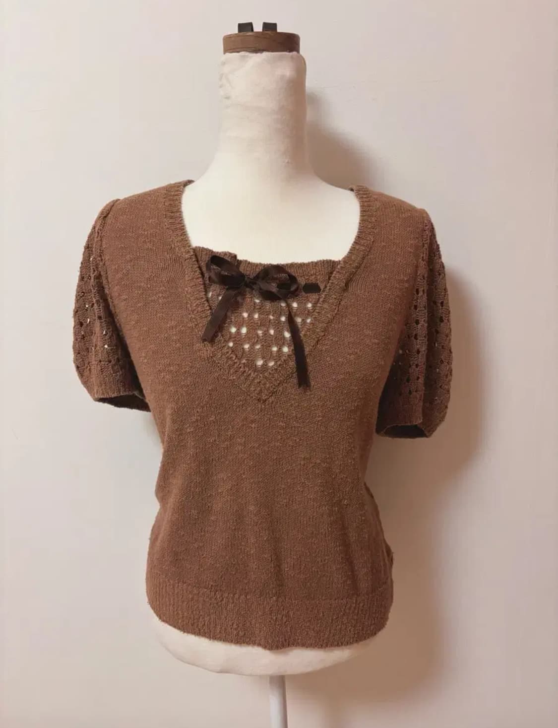 모리걸 빈티지 레이어드 브라운 니트 반팔티 일본 빈티지 히메갸루 라떼갸루 상품이미지4