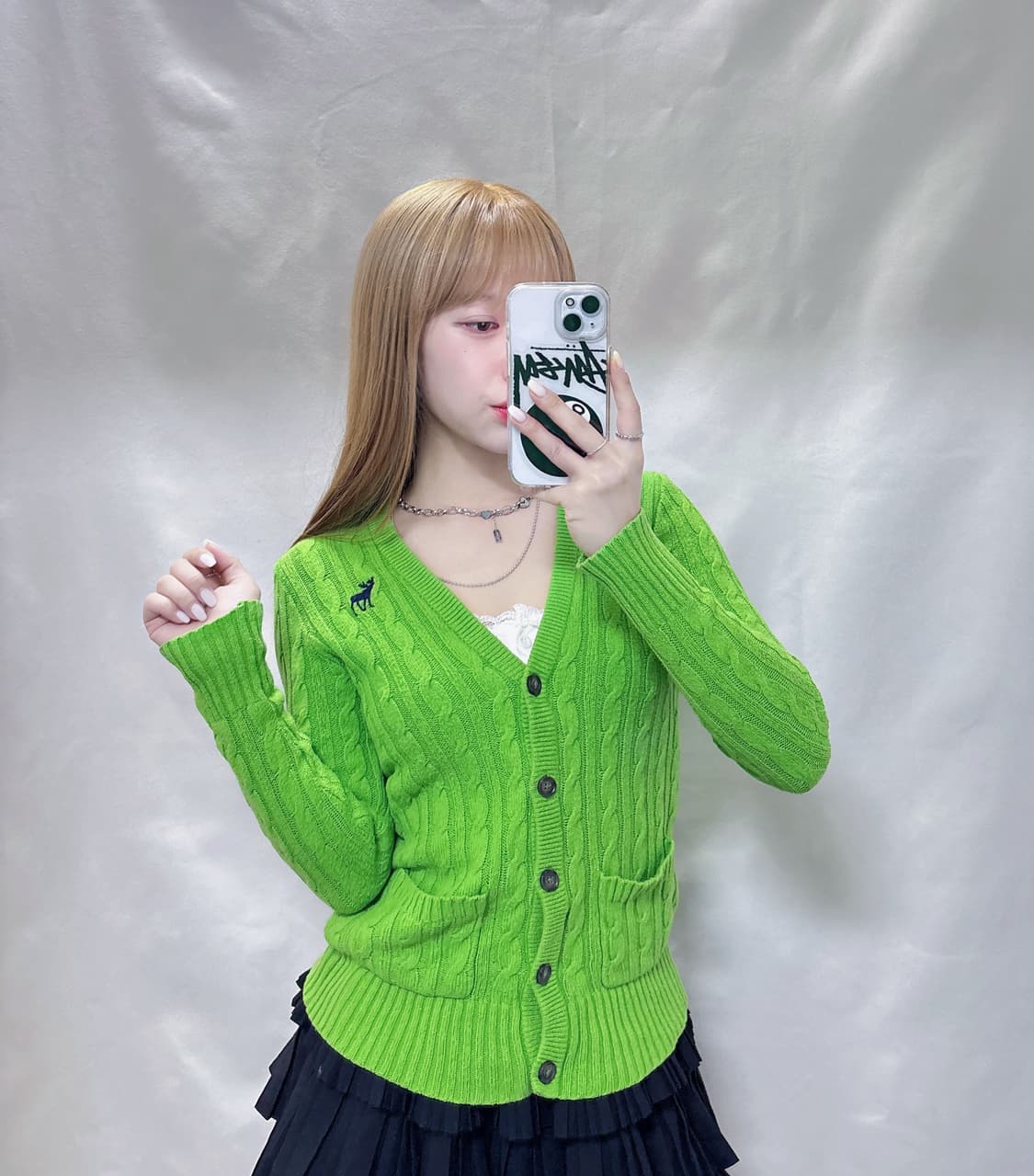 아베크롬비 페일그린 자수로고 꽈배기 가디건  상품이미지2