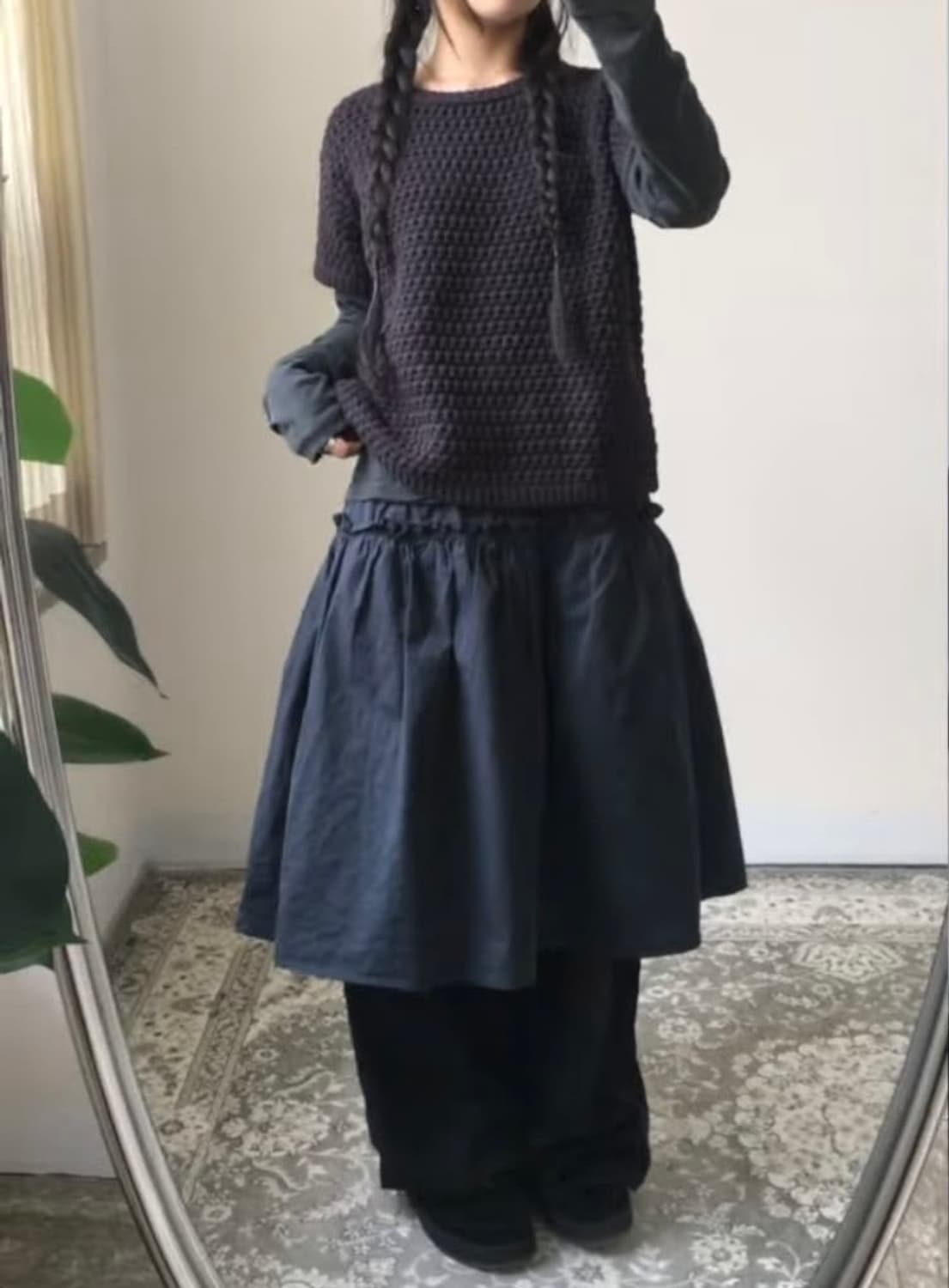 코이세이오 2way 셔링 원피스 블루 차콜 상품이미지6