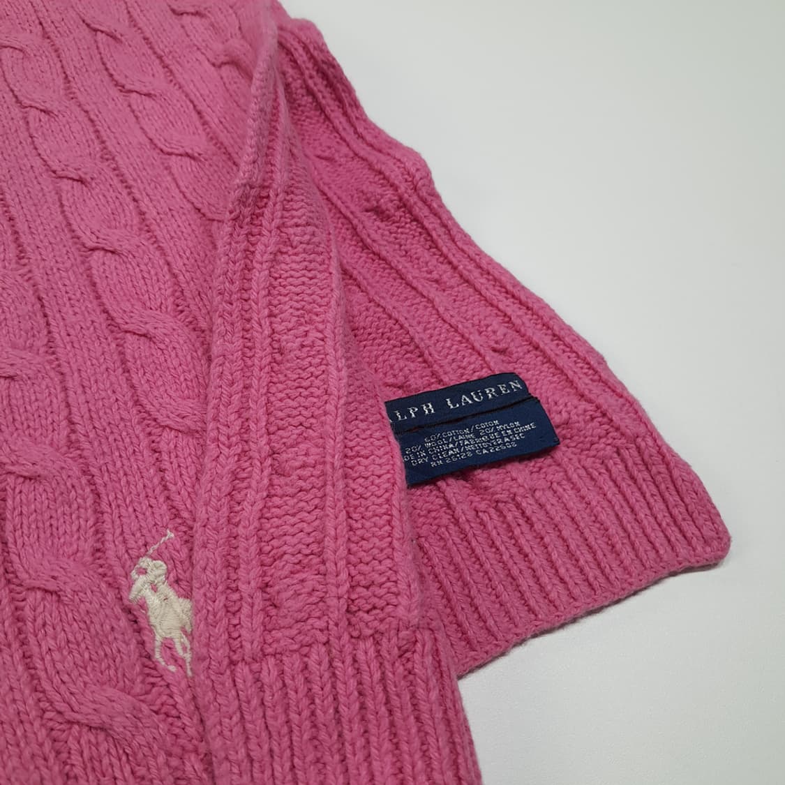 MX652 폴로 90s 코튼울 케이블 화이트포니 핑크 머플러 목도리 상품이미지4