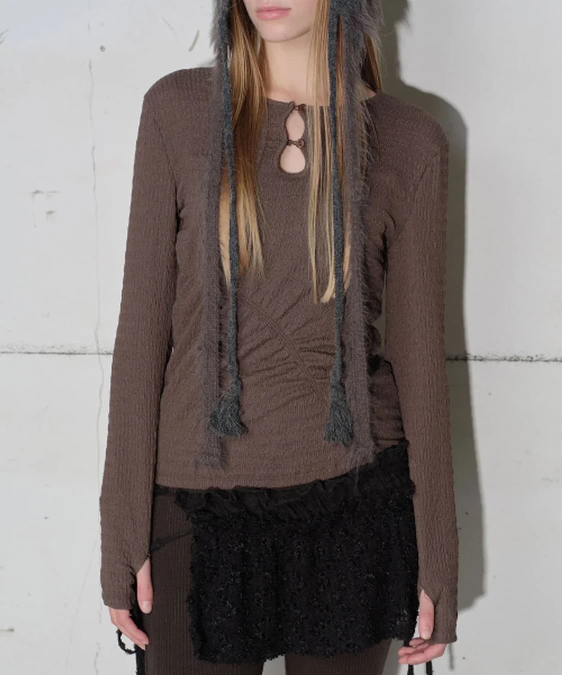 타입서비스 상의 Shirring Button T-Shirt [Brown] 상품이미지1