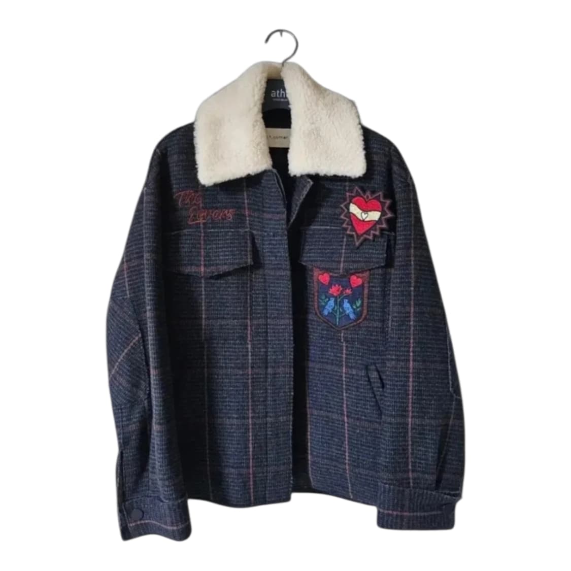 앳코너 양털카라 와펜 체크 여성자켓 | 유니크 포인트 | 55~66 상품이미지2