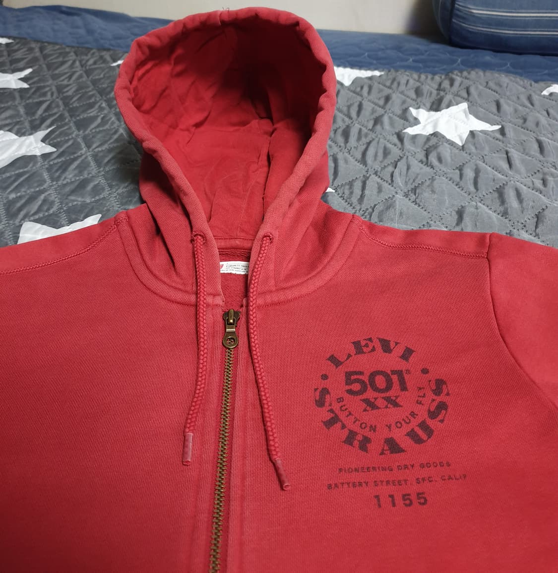 리바이스 워싱 클래식 501 기모 후드집업 빈티지레드 (S) 상품이미지2