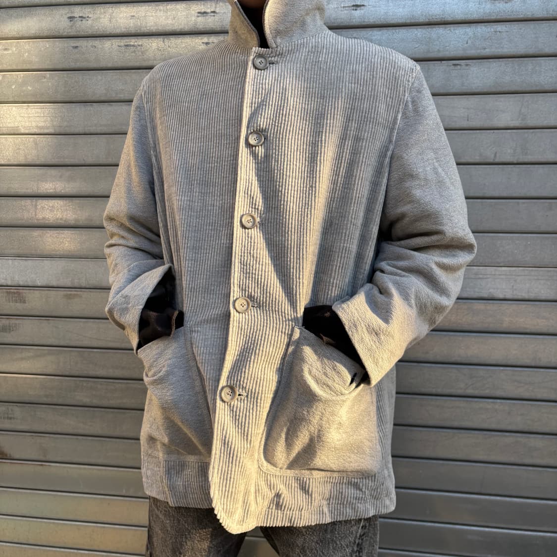 HAI SPORTING GEAR 그레이 코듀로이 & 스웻 믹스 자켓 상품이미지2