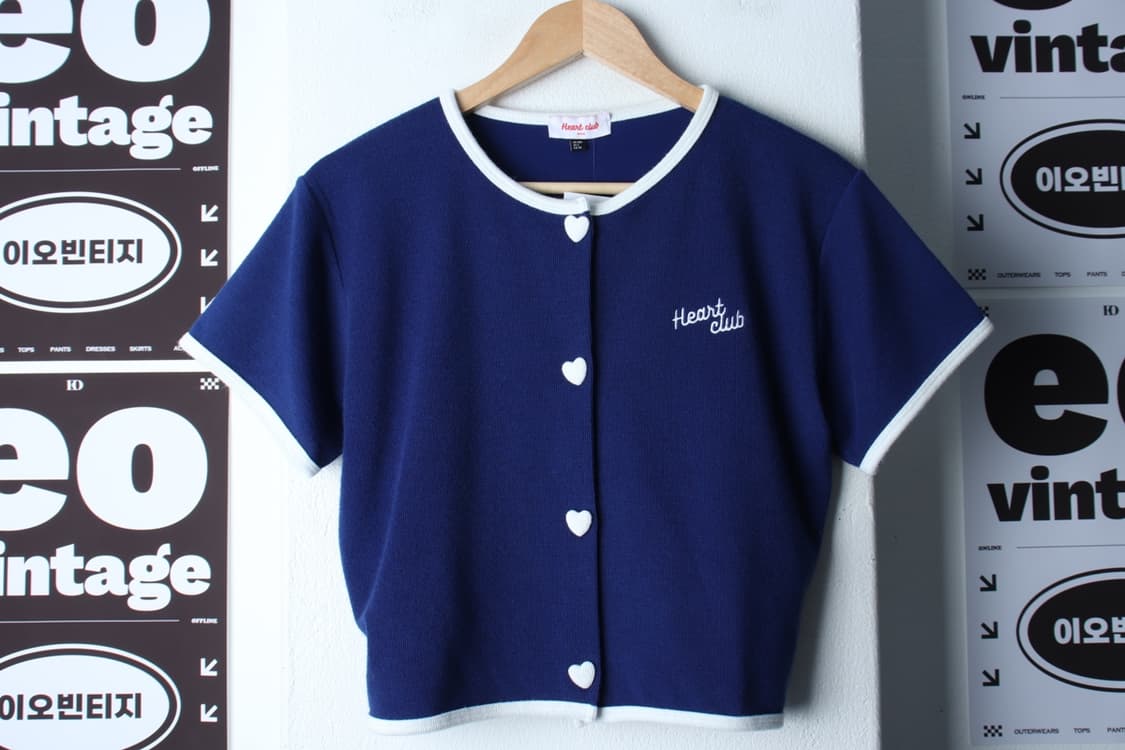 W(L-XL) 하트클럽 반팔 티셔츠 니트가디건 여름용 블루-H32321 상품이미지2