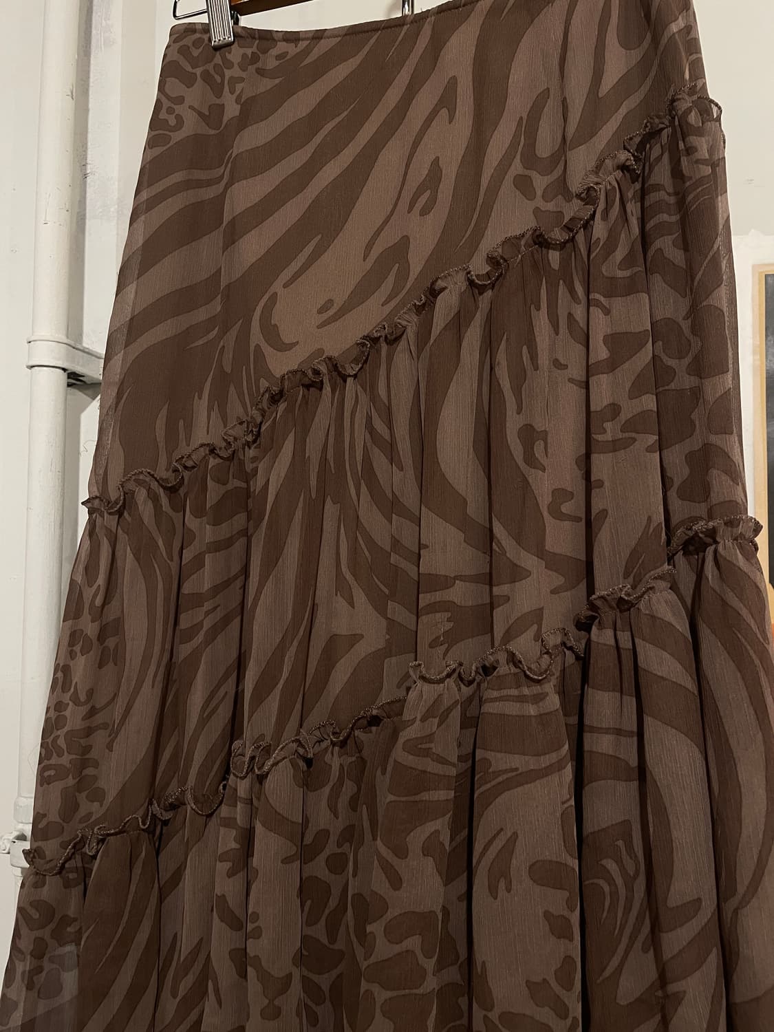 레오파드 패턴 사선 브라운 스커트 상품이미지2