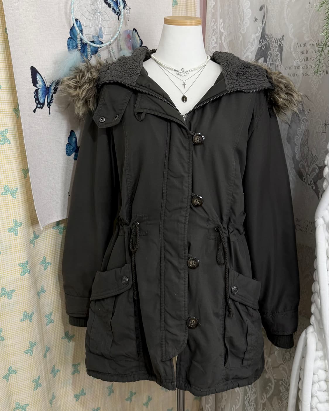 차콜 그레이 퍼 야상 자켓 상품이미지7