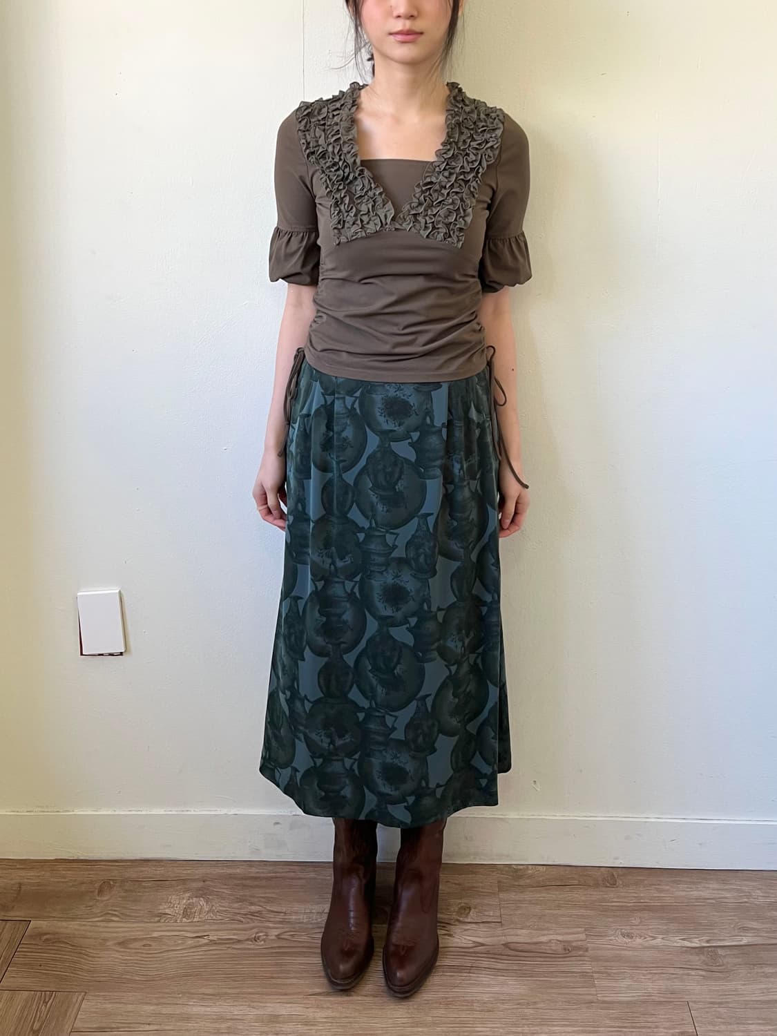 Japan vtg 그린 아트 스커트 상품이미지7