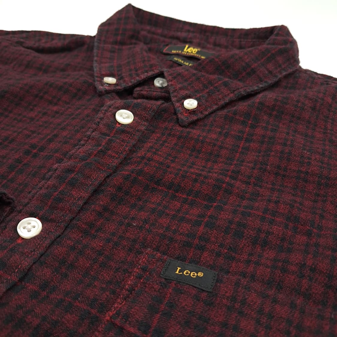 CN394 XL LEE 리 00s 버건디 체크 플란넬 긴팔 셔츠 남방 상품이미지5
