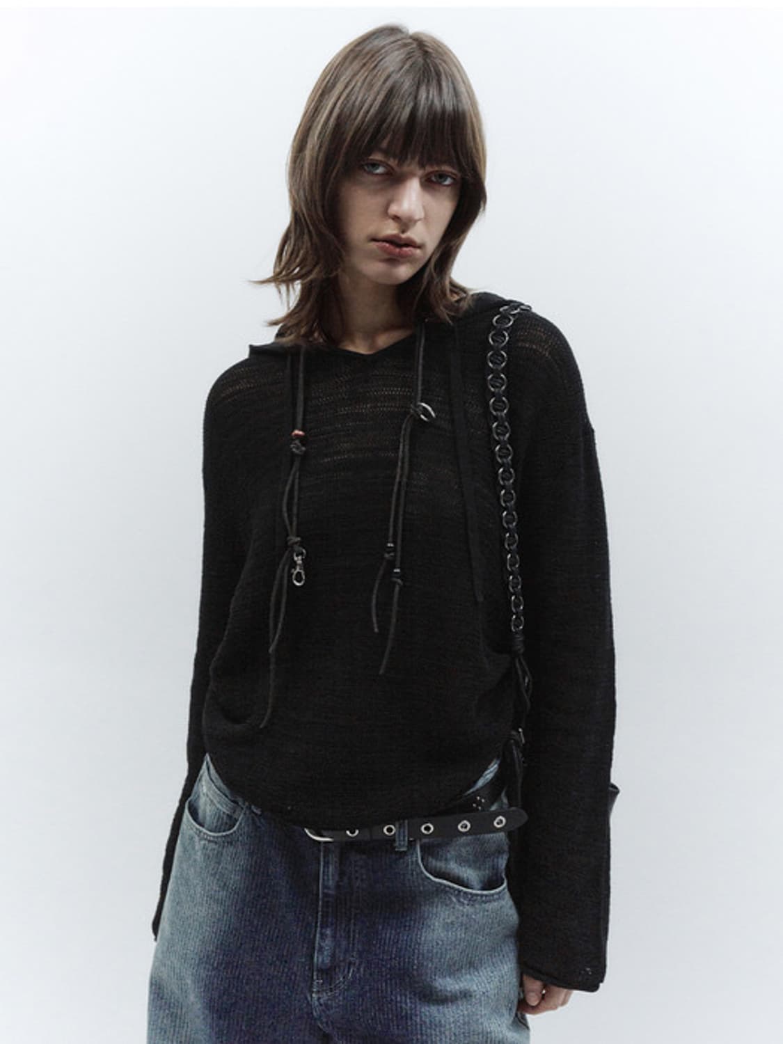 인사일런스 썸머 후드 니트 BLACK 상품이미지2