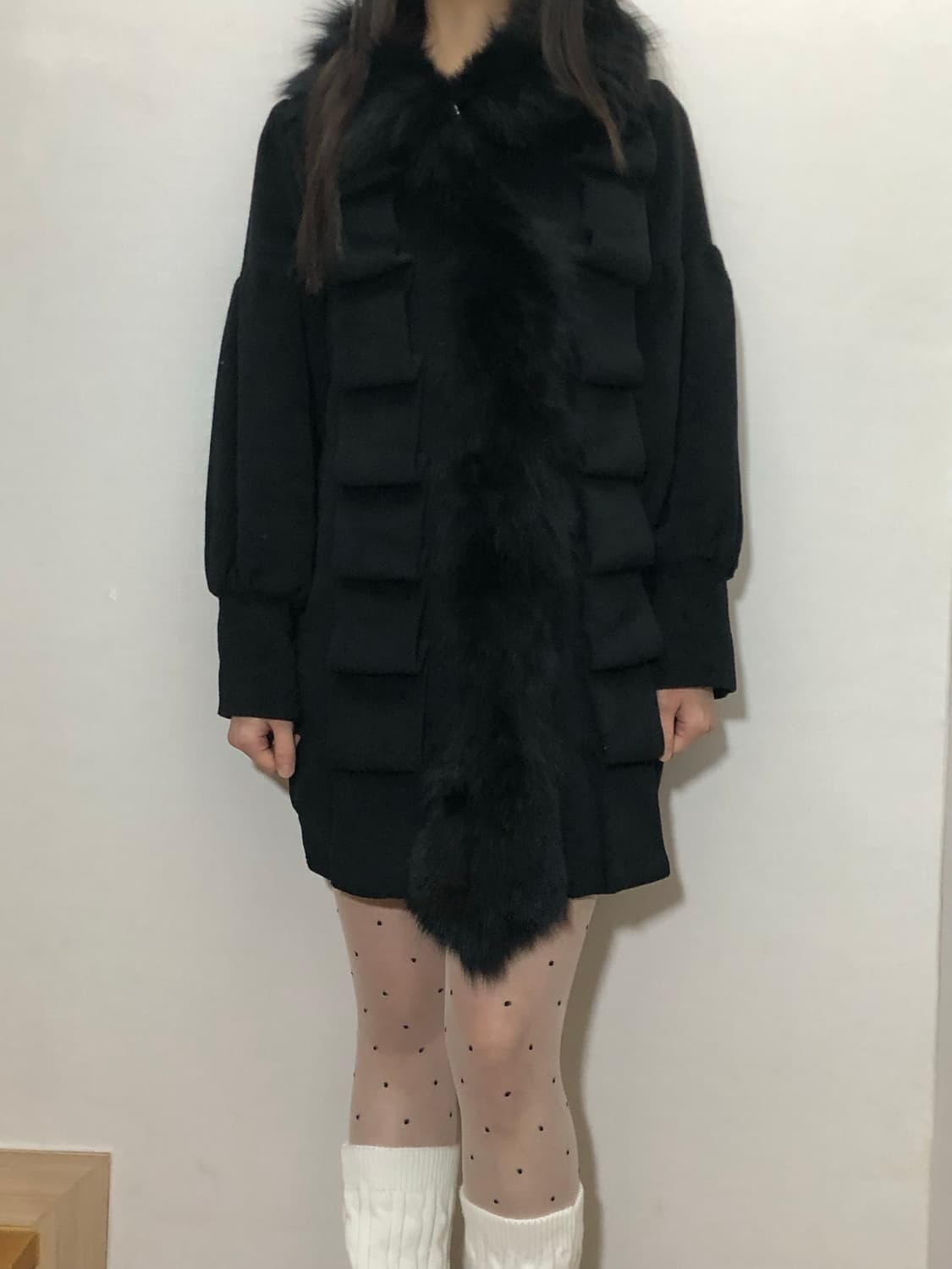 빈티지 블랙 퍼 디테일 코트 상품이미지3