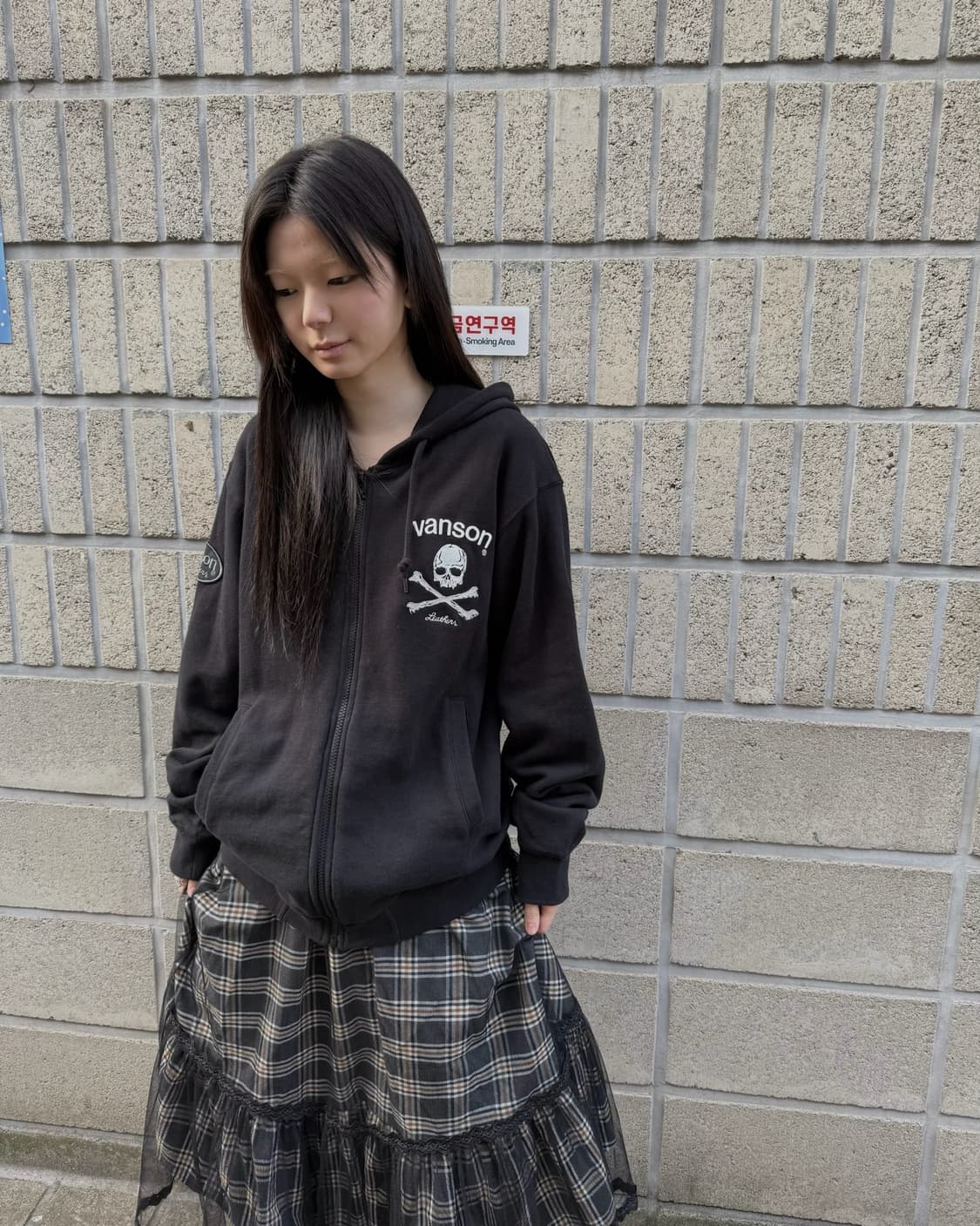 밴슨 스컬 로고 프린팅 오버핏 후드집업 상품이미지10