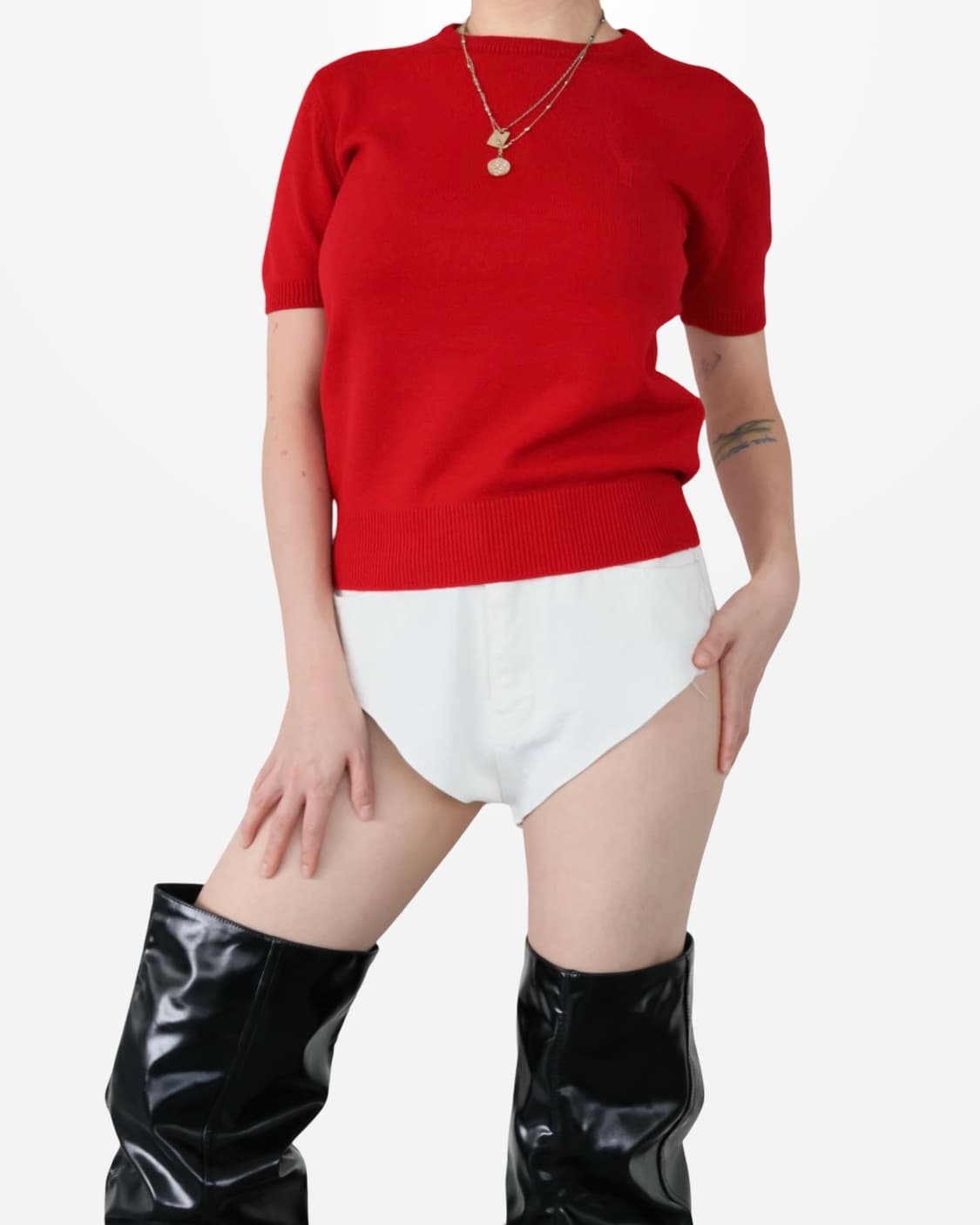 Yves Saint Laurent Red Knit Short Sleeve 상품이미지3