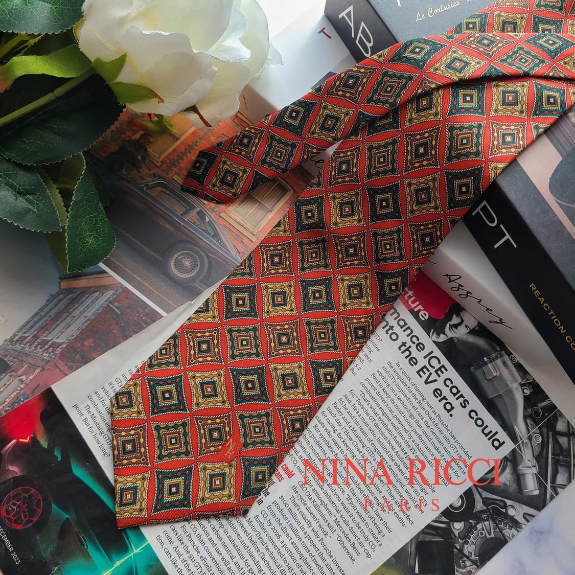 니나리치 실크 오렌지 기하 패턴 넥타이 8.9cm A+~A등급 E709 상품이미지1