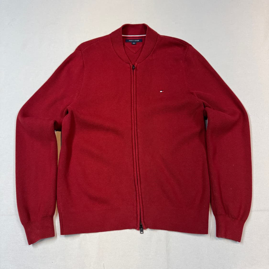 S) 타미힐피거 프리미엄코튼 니트 집업 레드 2way지퍼 상품이미지1
