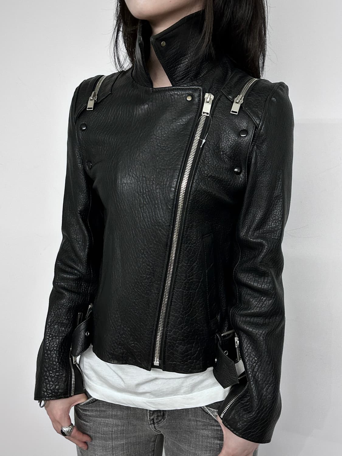 Detachable Sleeve Distressed Leather Jk 상품이미지3