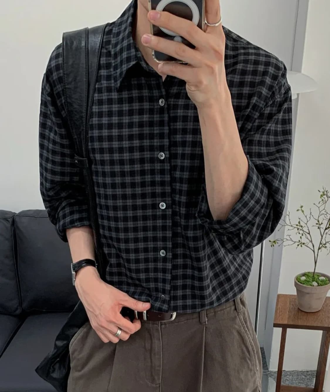 르아르 시어서커 투톤 체크 셔츠 L 상품이미지1