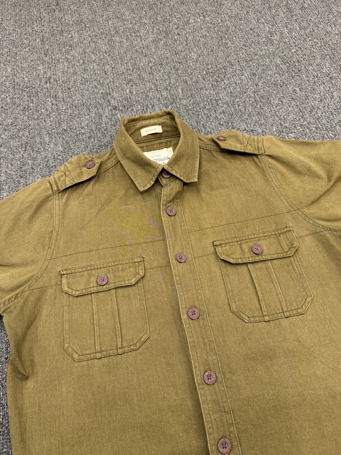 S)아베크롬비 빈티지 올리브 사파리 반팔셔츠 상품이미지2