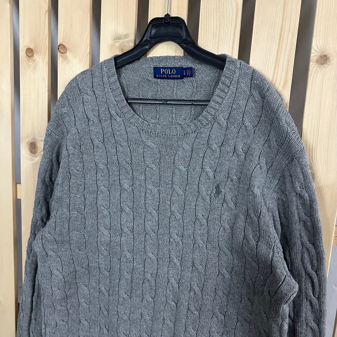 (L) 폴로 랄프로렌 라운드넥 그레이 케이블 니트 스웨터 상품이미지3
