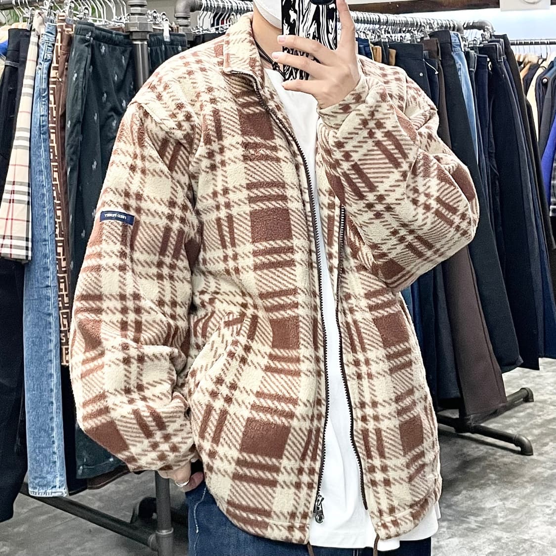 프레드페리 브라운 체크 후리스 상품이미지1