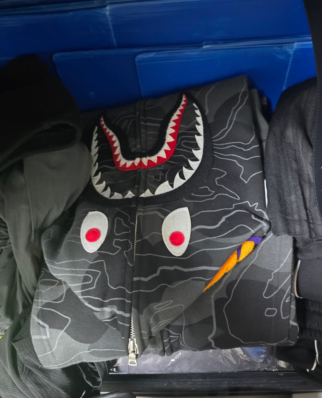 BAPE 베이프 레이어드 라인 카모 샤크 풀 집 후드 블랙 2XL 사이즈 상품이미지1