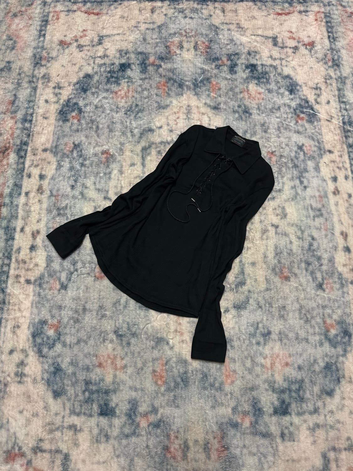 Nicole club lace up black ribbed pk top 상품이미지1