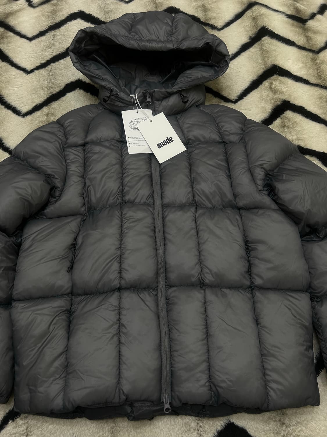 [L]스웨이드 라이트 푸퍼 후드패딩/그레이 상품이미지3