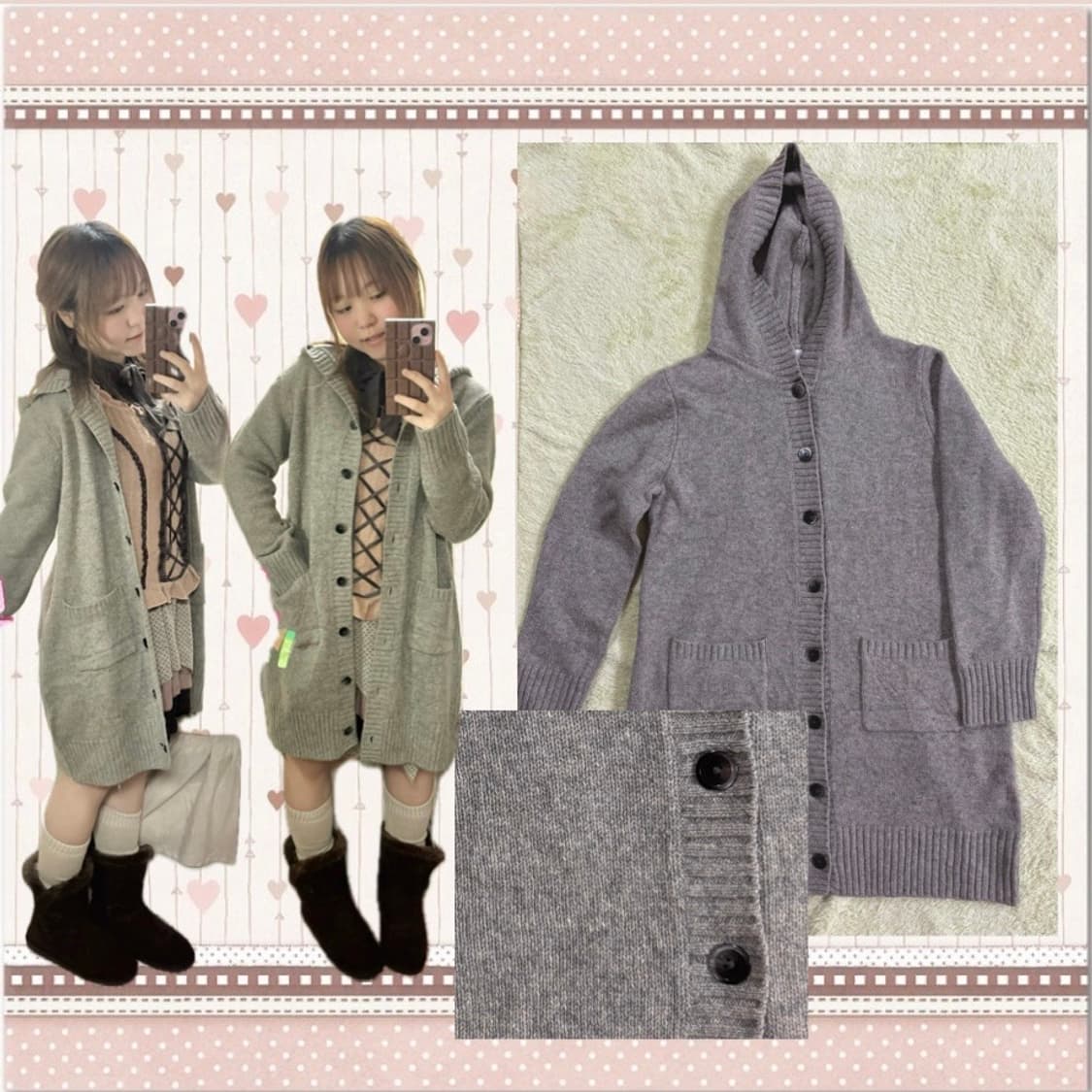 엑시즈팜 아일렛 상의 니트 + 도트 원피스 + 후드가디건 러블리세트 상품이미지2