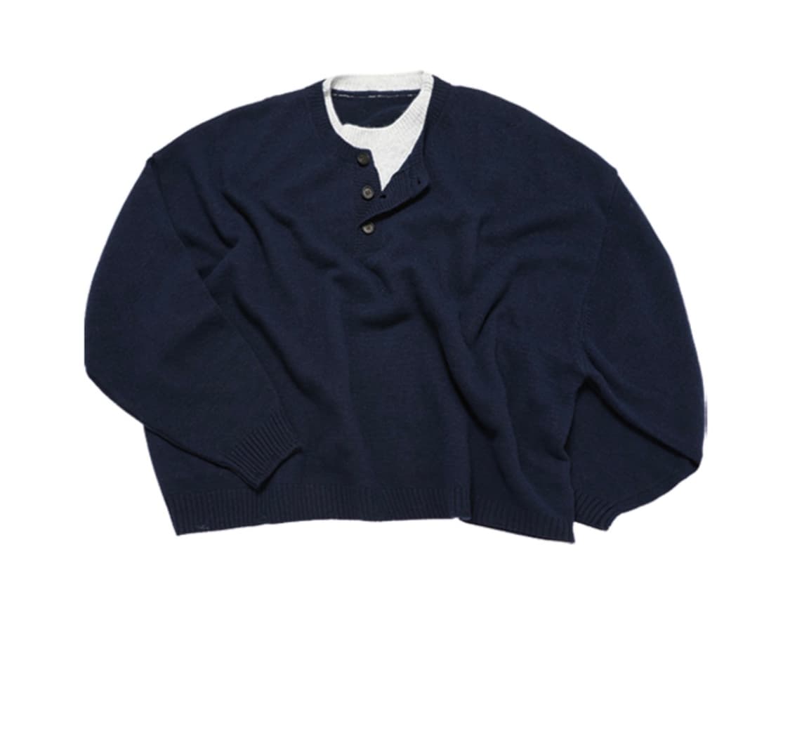 [M] mjd 콘트라스트 넥 캐시 크롭 니트 네이비 상품이미지1