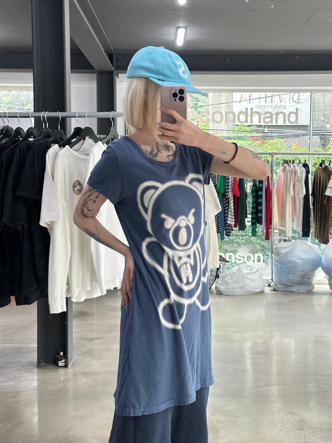히스테릭 글래머 퍽베어 원피스 블루 상품이미지4
