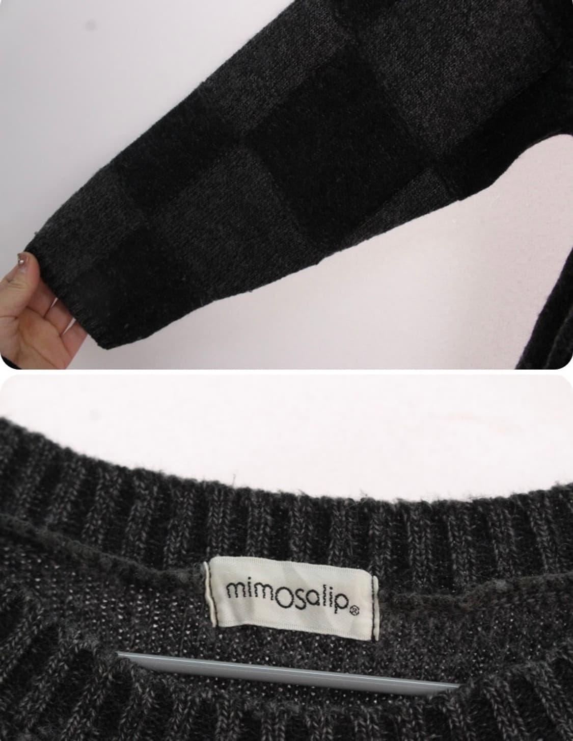 체크보드 무늬 크롭 빈티지 니트 상품이미지3