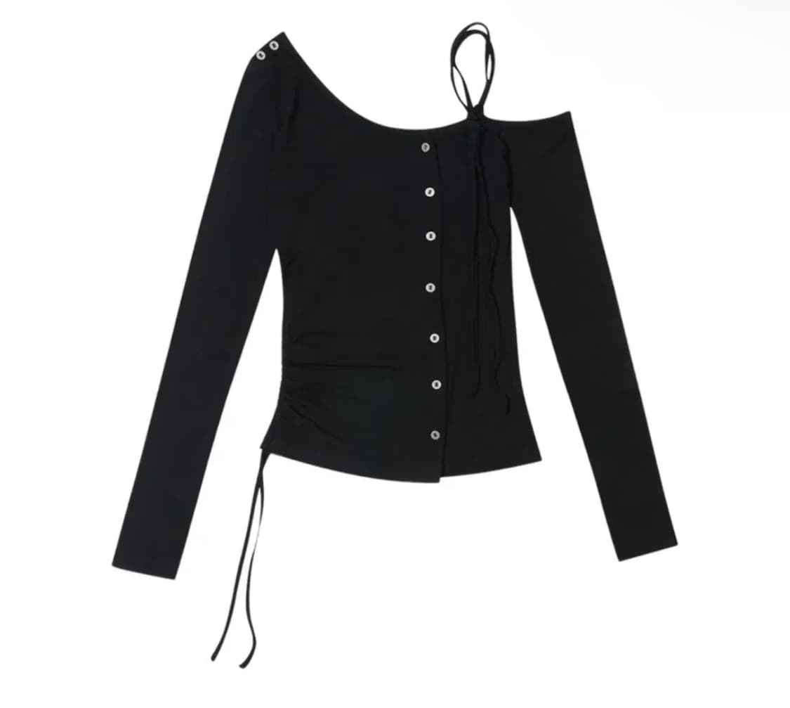 보헤미안 서울 원 숄더 스트링 티셔츠 블랙 보헴서 상품이미지1