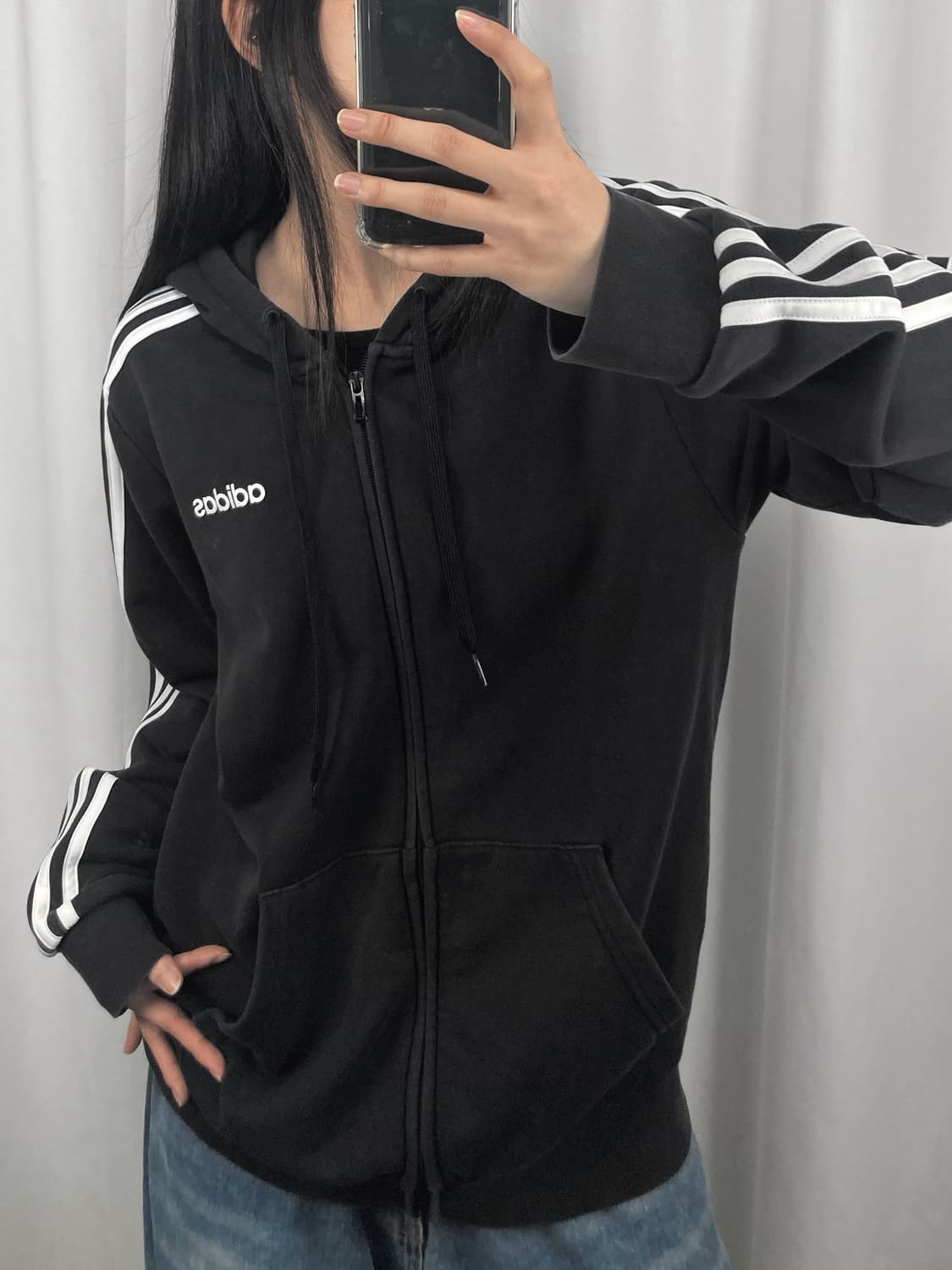 아디다스 블랙 후드집업 상품이미지3