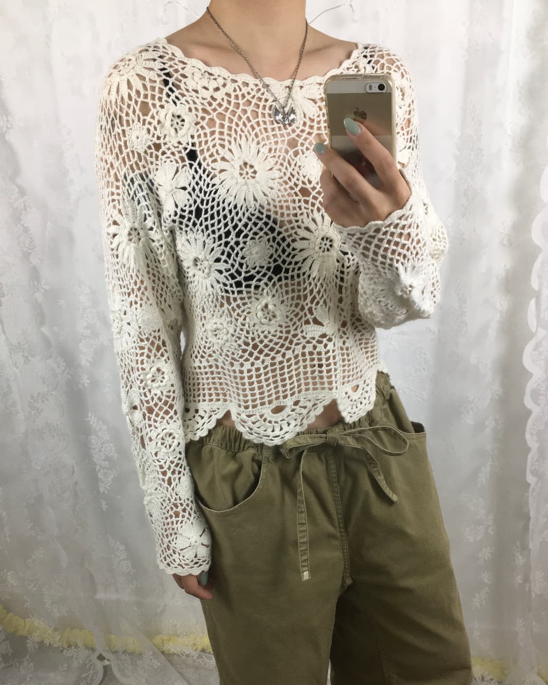 JPN ivory crochet top 상품이미지1