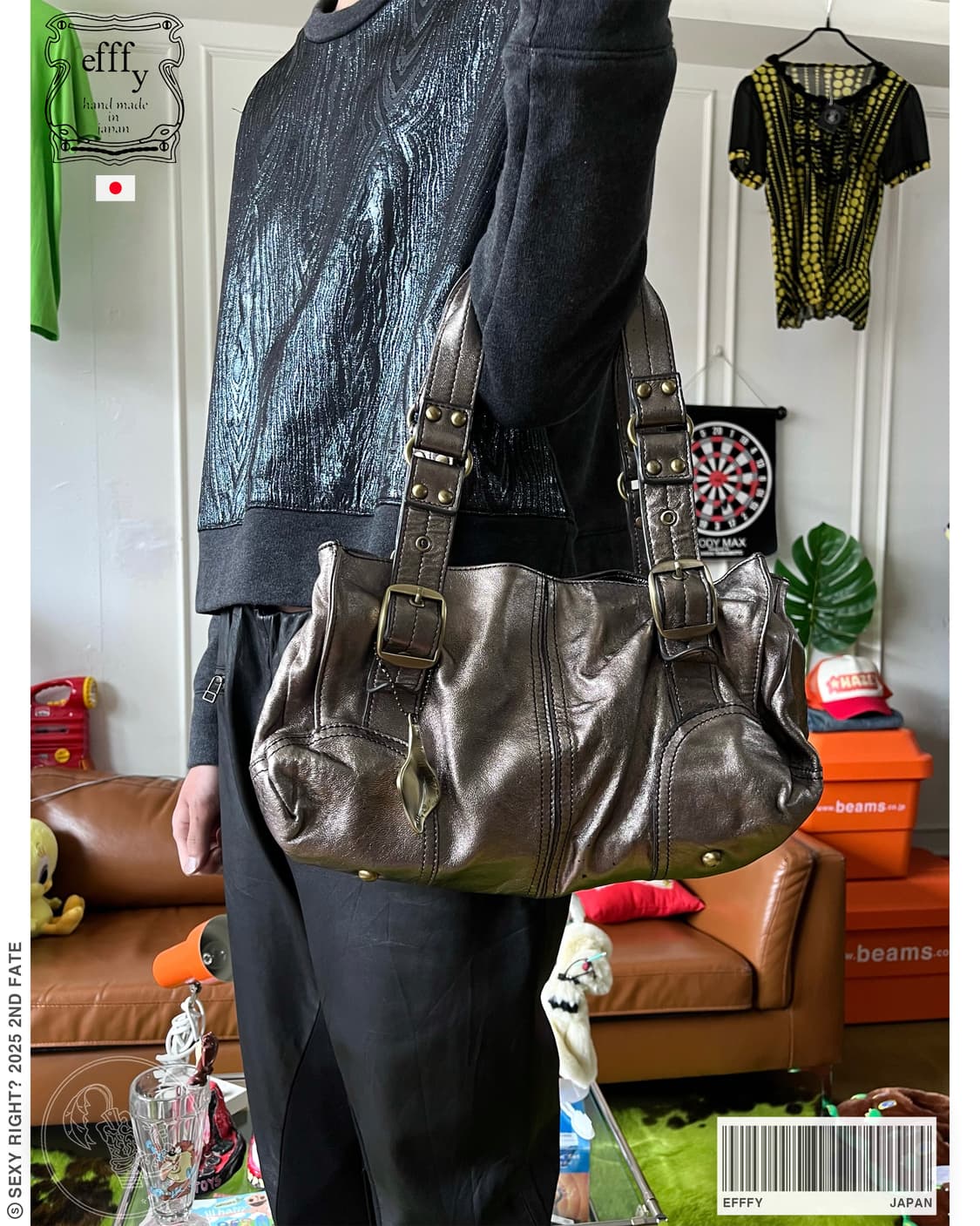 efffy Lambskin Leather Silver Motor Bag 상품이미지1