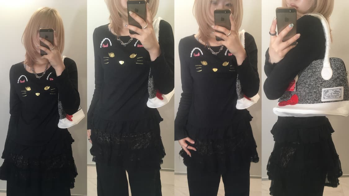 jpn vintage black cat ribbon frill t shi 상품이미지2