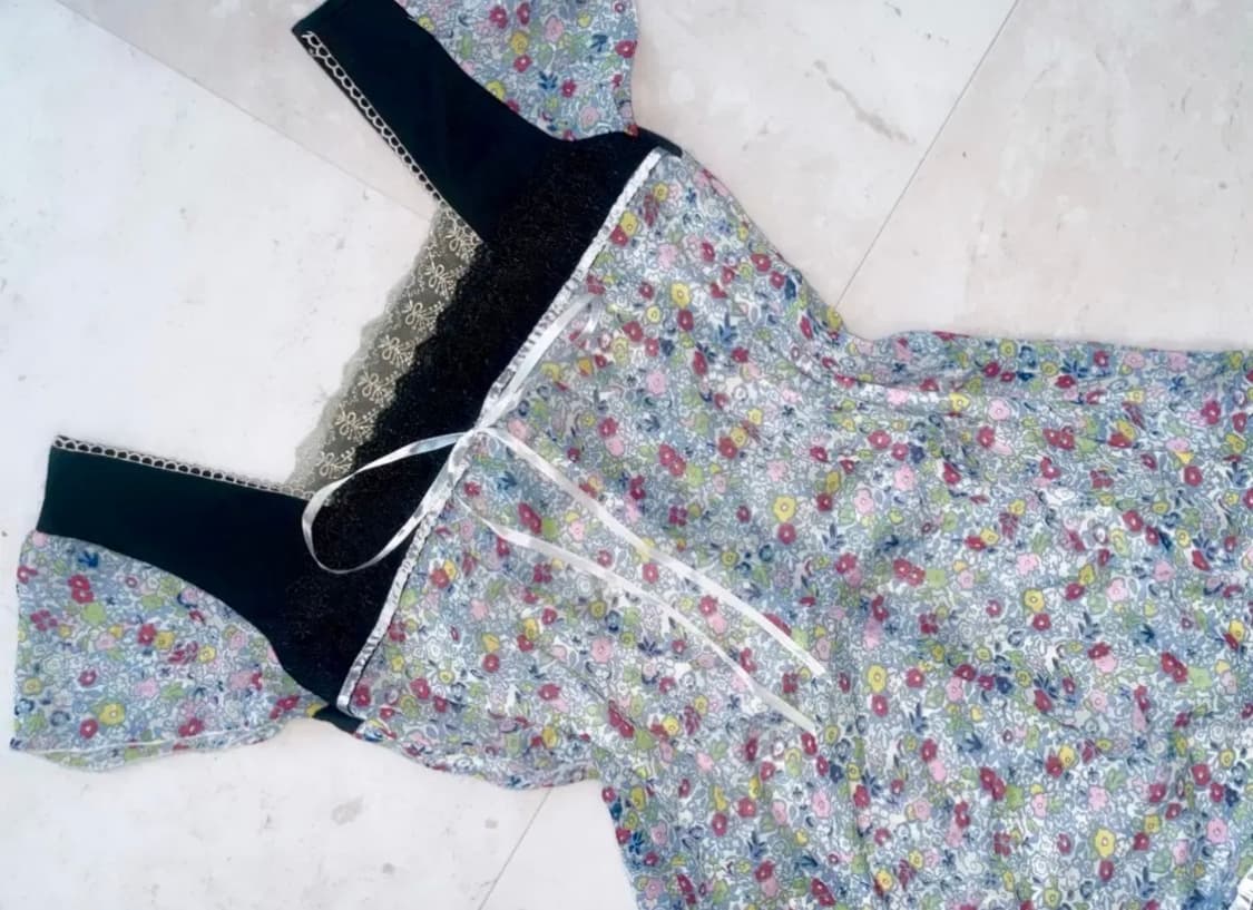 일본빈티지 플로럴 도트 페어리 모리 원피스 상품이미지4