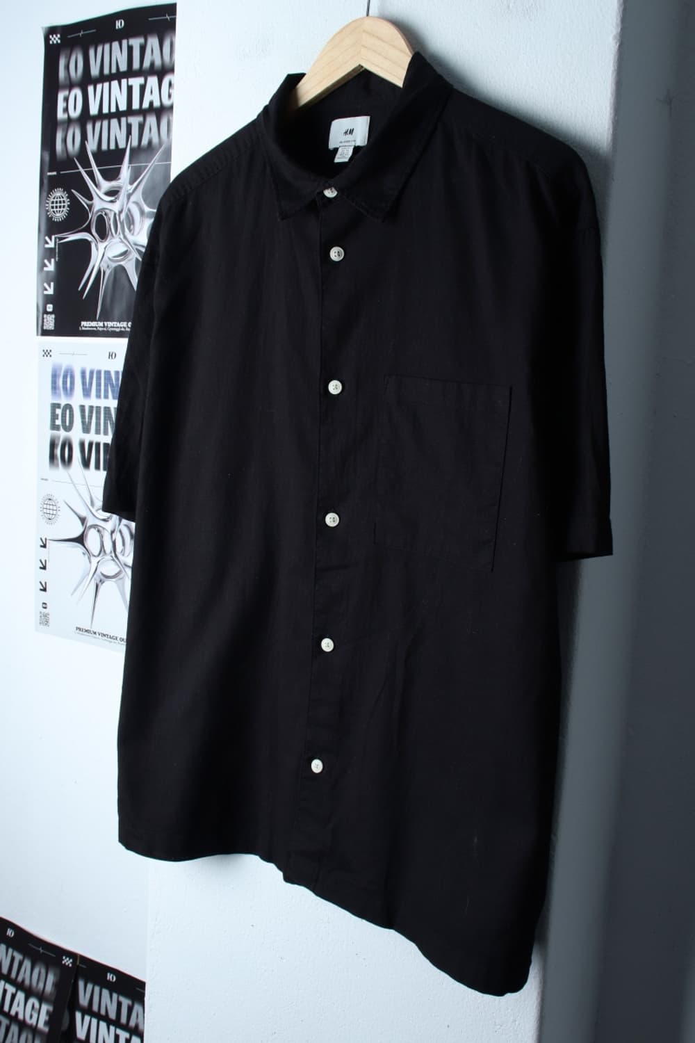 (2XL) 에이치앤엠 반팔 카라 티셔츠 셔츠 남방 블랙 무지-H31685 상품이미지1
