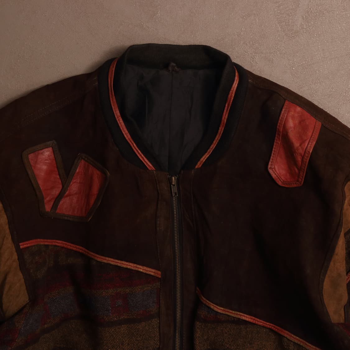 90'S 빈티지 패치워크 울 봄버 레더 가죽자켓 A1671 상품이미지2