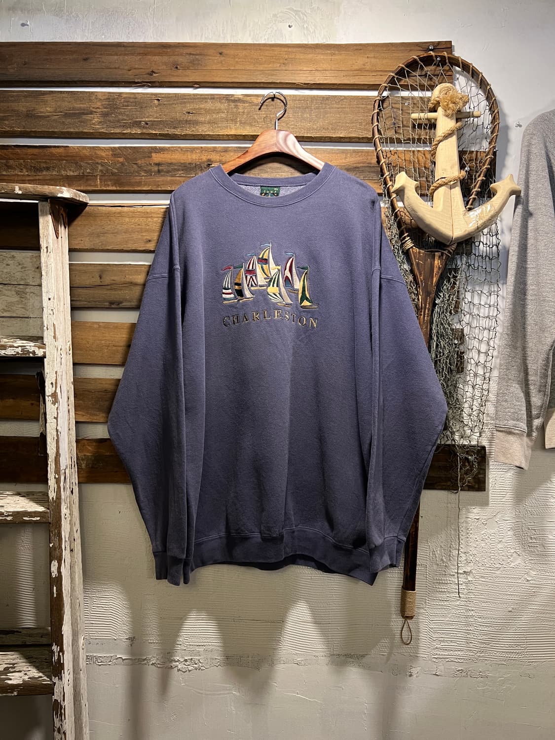 [XL]90's Made in USA 요트 자수 디테일 라벤더 스웻셔츠 상품이미지2