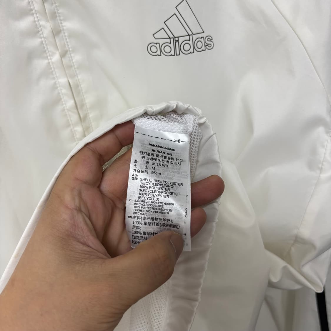 아디다스 화이트 삼선 후디 바람막이 상품이미지4