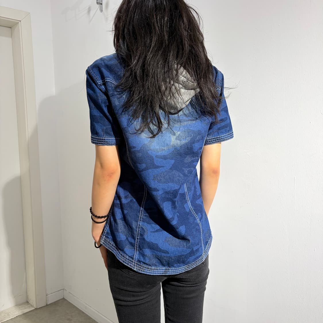 카모 데님 펑크 반팔 후드 자켓 상품이미지3
