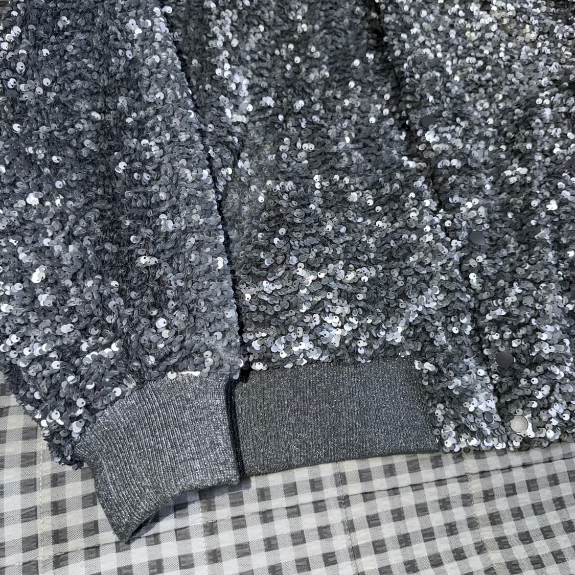 (M) Zara 자라 스팽글 시퀸 봄버 자켓 그레이 상품이미지5