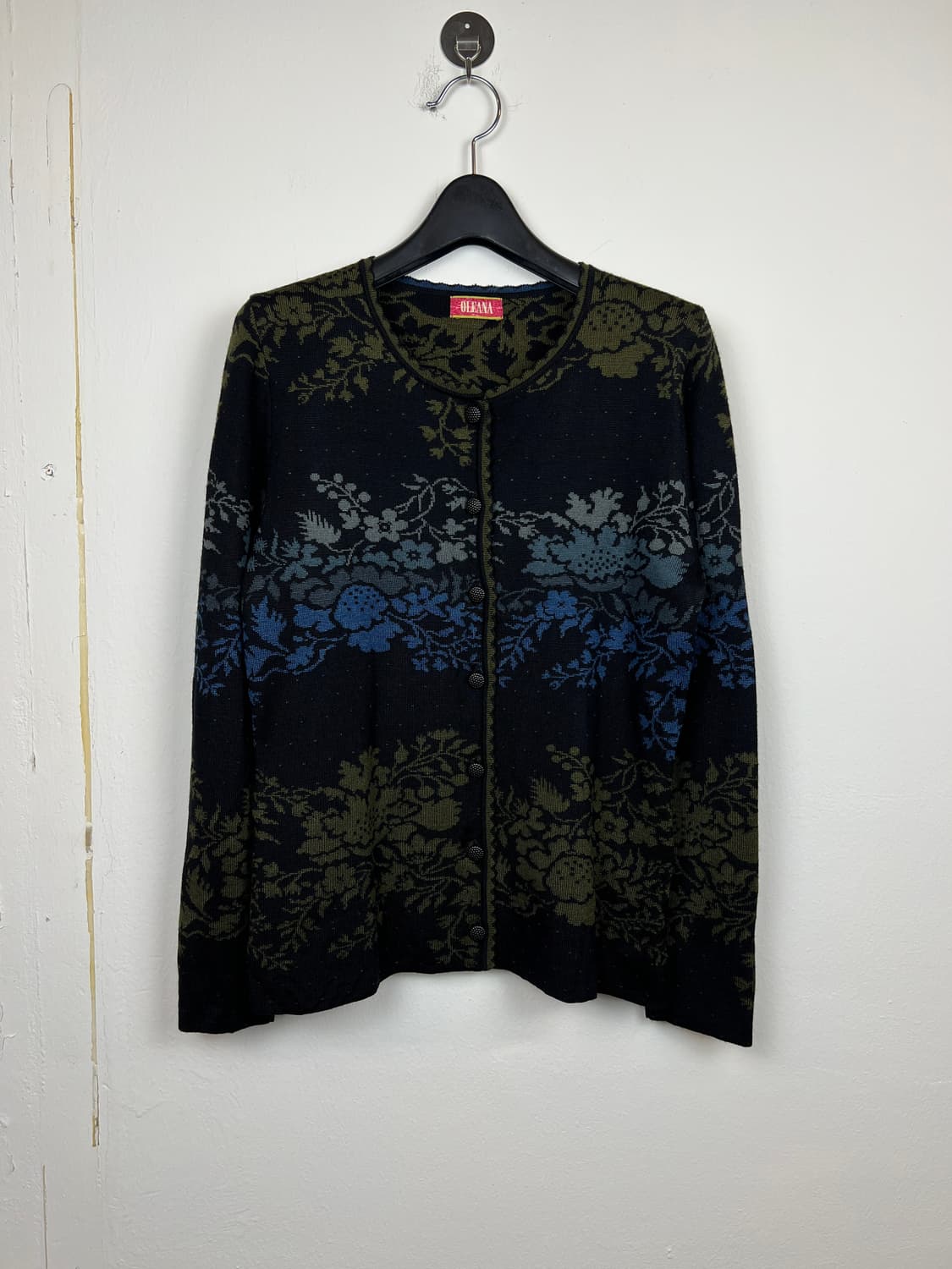 JPN 빈티지 플로럴 자카드 니트 가디건 S 상품이미지1